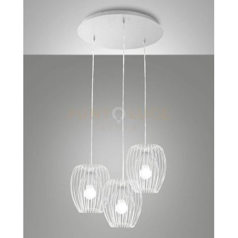 CAMP LAMPADARIO A SOSPENSIONE BIANCO 3 LUCI ATTACCO E27, BASE TONDA D.50CM