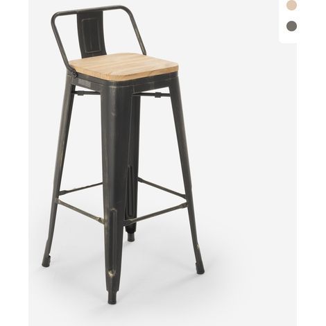 taburete de diseño industrial de metal y madera estilo vintage brush top - Natural (1/5)