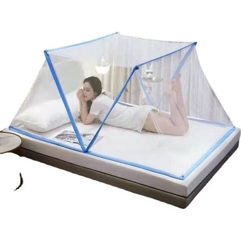 Moustiquaire de lit escamotable, moustiquaire de lit pliable, rideau anti-moustiques à double porte avec fermeture éclair (1/5)
