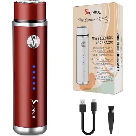 Electric Shaver for Women, USB Rechargeable Shaver for Face Beard Mustache Arm Legs Armpit Bikini LED Battery Display Cordless (Red) (1/5)
