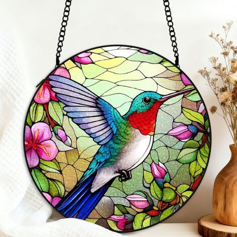 Kolibri-Sonnenfänger aus Buntglas, 9 cm, zum Aufhängen an der Fensterbank, Vogelmotiv, Geburtstagsgeschenk für Frauen (1/5)