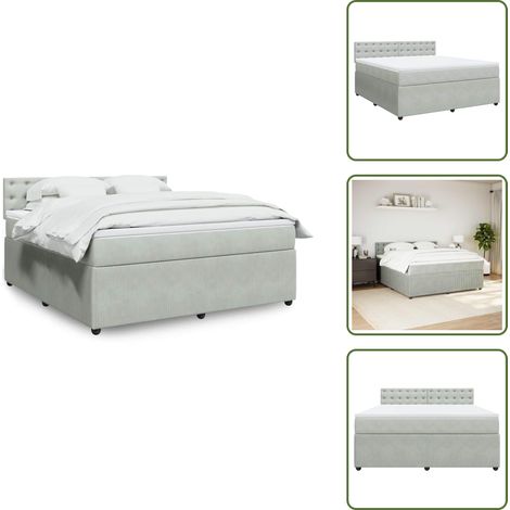 Colchón terciopelo - vidaXL Cama box spring con colchón terciopelo gris claro 180x200 cm - Cama con cabecero