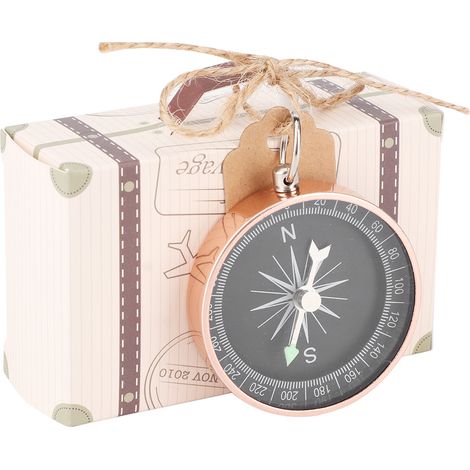 20 Stück Hochzeitsgeschenkboxen, Bonbonschachteln mit Kompass und Kraftpapier-Etiketten, ideal als Gastgeschenke oder Dekoration für Reisen und Hochzeiten, Rosengold (1/5)