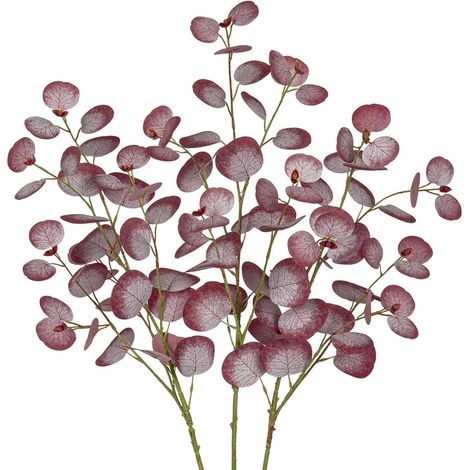 Künstliche Eukalyptus Zweige 3er Set 81CM Kunstpflanze magenta Rote Blätter (1/5)