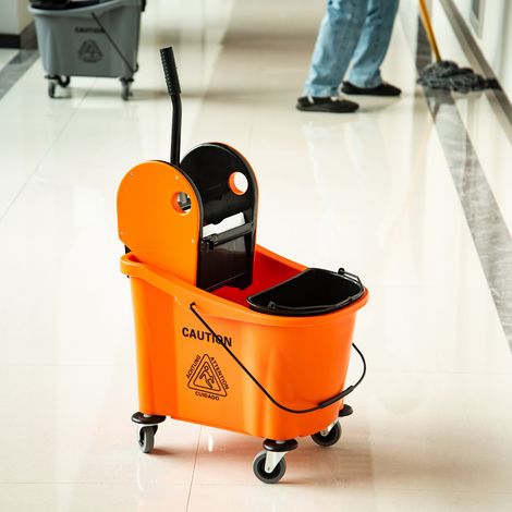 Carro de limpieza con cubo de 36 litros, cubo de limpieza, carro para fregona con dispositivo de escurrido, color naranja, 54 x 41 x 91,5 cm (1/5)