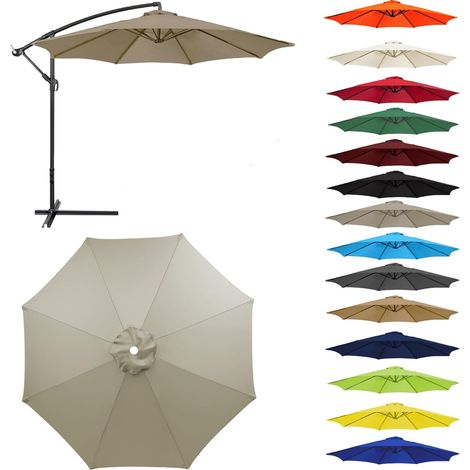 Auvent De Remplacement pour Parasol 2,0/2,3/2,5/2,7m/3,0m, 6 Baleines/8 Baleines Toile De Parasol Déporté Remplacement Pour Cour,Jardin,Plage, Protection UV 50+ (3.0m-6 ribs,Taupe) (1/5)