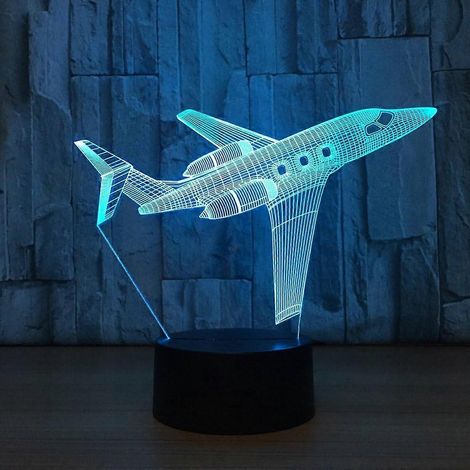 3D-Flugzeug-Nachtlicht, LED-Schreibtischlampe, 7 wechselnde Farben, USB- oder Batteriebetrieb, dekoratives Leuchtspielzeug für Tisch, Geburtstag, Weihnachten (1/5)