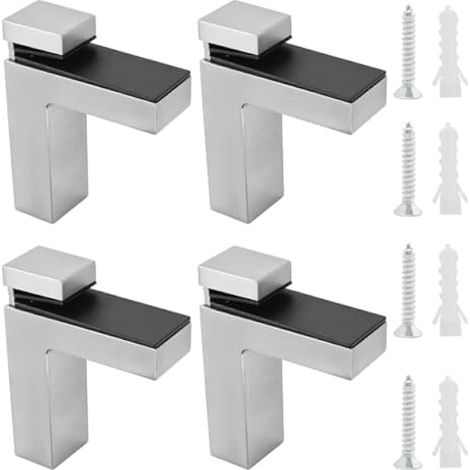 Lot de 2 pinces réglables en forme de F en alliage de zinc argenté brossé pour étagères en verre et bois de 5 à 28 mm d'épaisseur (1/5)