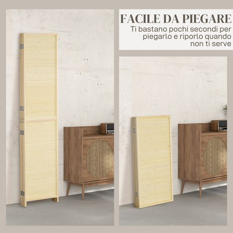 Paravent pliant 4 volets en rotin bambou, cloison d'intérieur 180x1.6x180 cm (1/5)