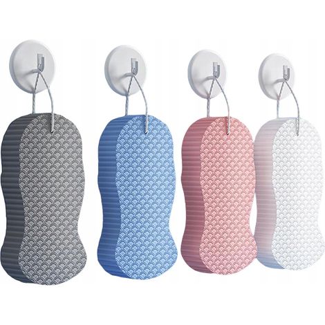 Set di spugne per lavare, fare il bagno, esfoliare, rimuovere le squame di pesce, 4 pezzi