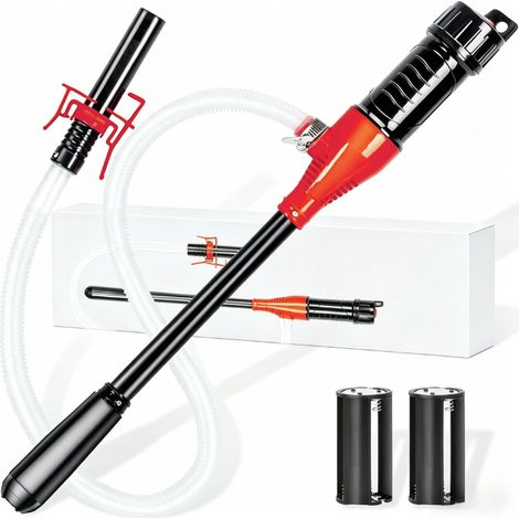 Pompe de transfert électrique 2,2 GPM – Aspiration rapide pour essence, huile, diesel – Tube d'aspiration 1" – Compacte et portable Comprend deux compartiments à piles. (1/5)