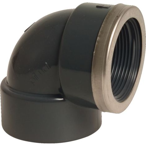 Mega Winkel 90° PVC-U 50 mm x 1 1/2 Zoll Klebemuffe x Innengewinde verstärkt 16 bar, grau (1/2)