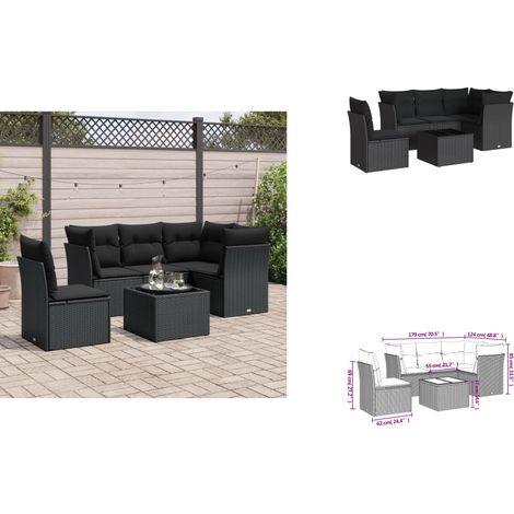 Salon de jardin 6 pcs avec coussins noir résine tressée - Ensemble Salon De Jardin - Mobilier De Jardin - Canapé D'extérieur - Résine Tressée - Rotin Synthétique (1/3)