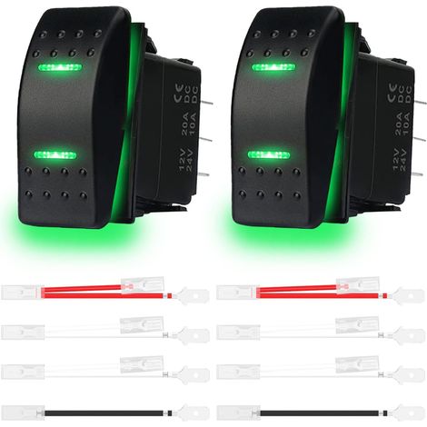 2pcs Momentary Rocker Switch (ON) - OFF - (ON) 3 Position Waterproof DC 12V/20A 24V/10A 7Pin DPDT LED Light, for Boat Marine Truck Car Caravan RV SUV ATV UTV, Green