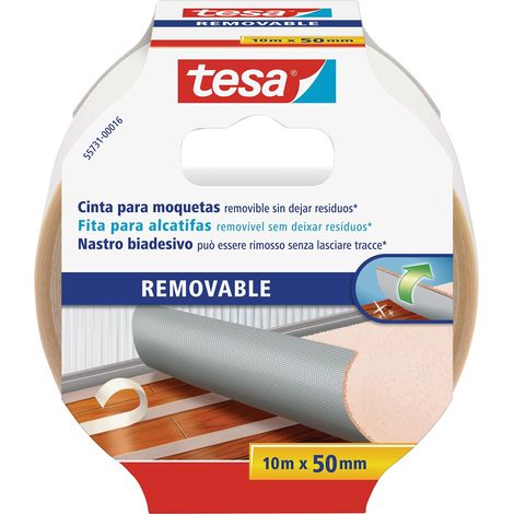 Tesa Biadesivo per Pavimenti Rimozione senza Residui - Nastro Biadesivo per Moquette, Pavimenti in Pvc - Nastro per Fissaggio Rinforzato in Tessuto, 10 m x 50 mm (1/5)