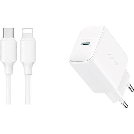 Cargador de pared USB-C PD QC de 20 W + cable Lightning para iPhone de 1 m - Blanco (1/5)