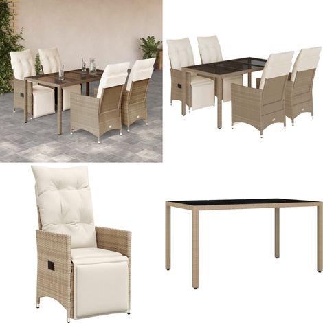 Set da Bistrò da Giardino 5 pz con Cuscini Beige in Polyrattan - Sedie da giardino reclinabili - Tavolo da giardino