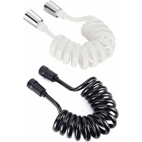 Tuyau de douche 2 pièces, 2 m/6,6 pi. Tuyau de douche flexible rétractable avec capuchon en cuivre, tuyau rétractable pour douche, WC et bidet blanc (noir, blanc) (1/4)