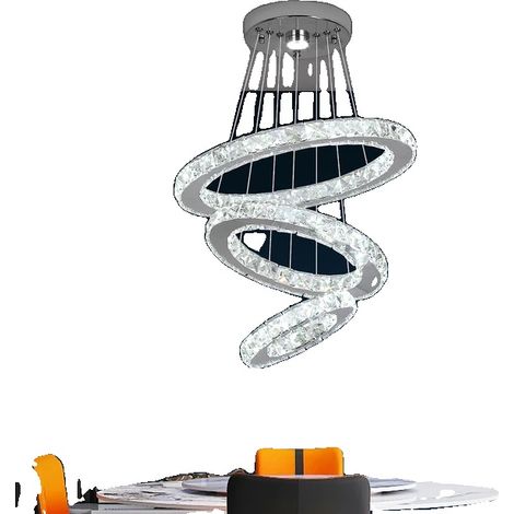 Lampadario a LED in cristallo, design moderno, 1 anello, 3 colori selezionabili, 3 anelli-a, telecomando dimmerabile (1/2)