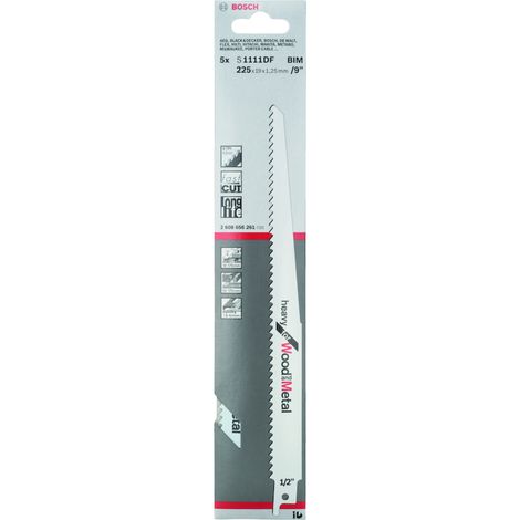 Bosch Accessories 2608656261 Säbelsägeblatt S 1111 DF Heavy for Wood and Metal, 5er-Pack Sägeblatt-L