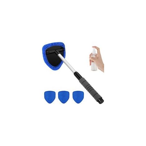 Nettoyeur de pare brise intérieur pour voiture, avec 4 tampons en microfibre et 1 flacon pulvérisateur, nettoyeur de pare brise avec poignée extensible, rotatif à 180 degrés