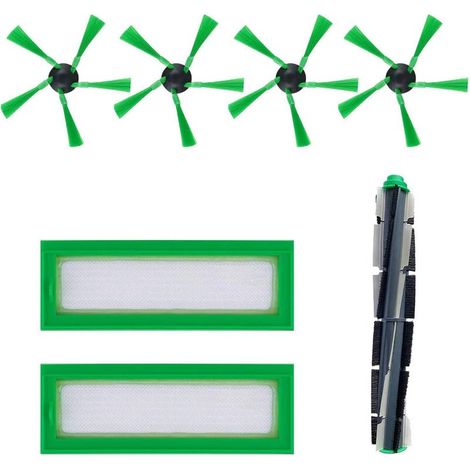 Zubehör- und Ersatzteilset für den Vorwerk Kobold VR200 Saugroboter: Filter, Bürste und 4 Seitenbürsten.