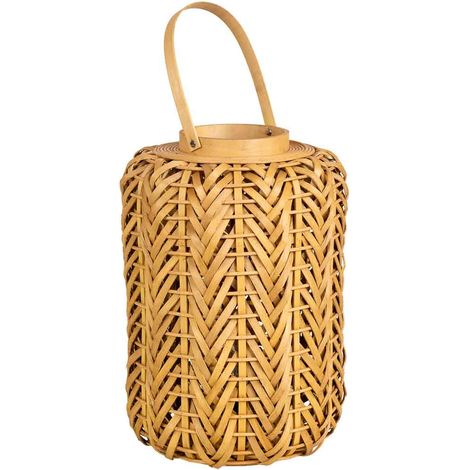 Farol portavelas de madera con luz a pilas marrón, d28x40h cm (1/5)