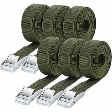 Spanngurt, 2,5 cm x 2,5 m, 6er-Pack, ideal zum Sichern von Gepäck oder Campingausrüstung, Zugfestigkeit 250 kg