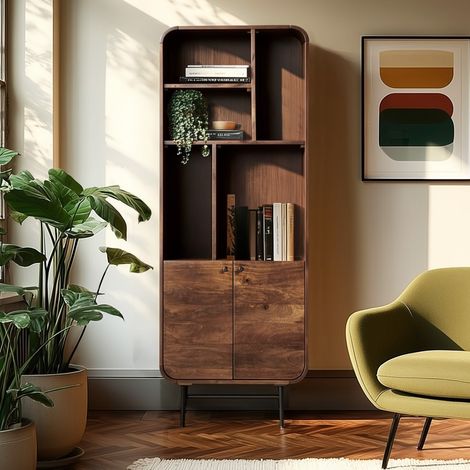 ALIX - Bibliothèque design bois foncé et métal noir 2 portes ALIX (1/5)