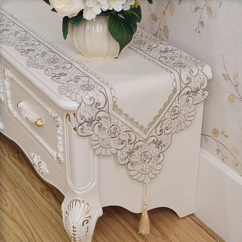 Chemin de table en dentelle brodée, élégante écharpe de cheminée vintage, nappes de commode, décoration de table de salle à manger (1/3)