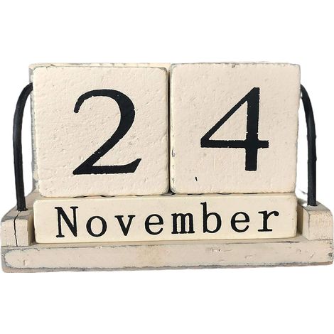 Calendrier perpétuel vintage en bois avec affichage du mois et de la date, accessoire de bureau pour la décoration de la maison et du bureau. (1/5)