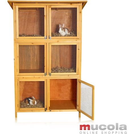 Mucola – Clapier à lapins XXL 6 boxes en bois – Résistant aux intempéries – Charnières en acier inoxydable – Pour cochons d'Inde et chinchillas