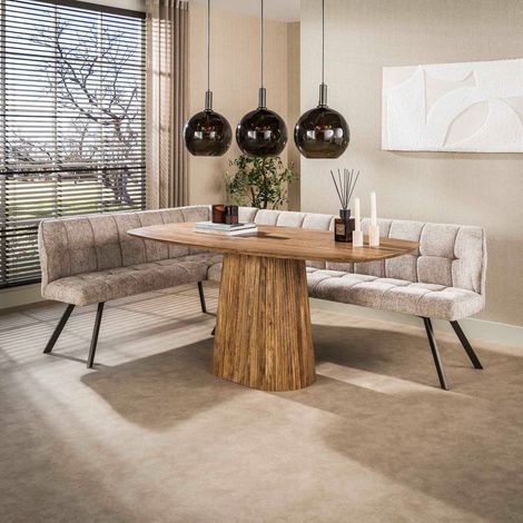 Banc d'angle à gauche en tissu texturé sable et bronze - JORDI (1/4)