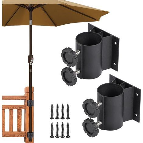 2 x Support Parasol Balcon pour Mât de 33 mm à 50 mm de Diamètre, Porte Parasol Fixation Balustrade avec 8 Vis pour Terrasse, Jardin, Bar (1/5)