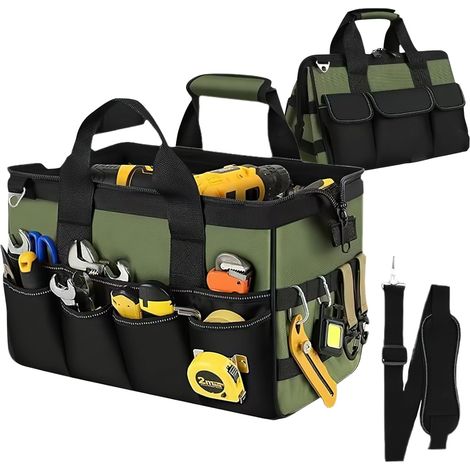 Professionelle Werkzeugtasche, Elektriker-Werkzeugtasche mit 21 wasserdichten Fächern, großes Fassungsvermögen (40 cm/16 Zoll), 600D Polyester, verstellbarer Schultergurt (1/5)