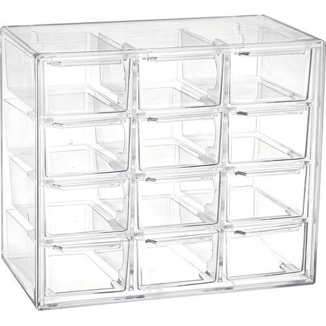 Organiseur de bureau empilable – 12 tiroirs – Boîte de rangement en plastique transparent – Pour loisirs créatifs, bureau, couture, cosmétiques et bijoux (1/5)