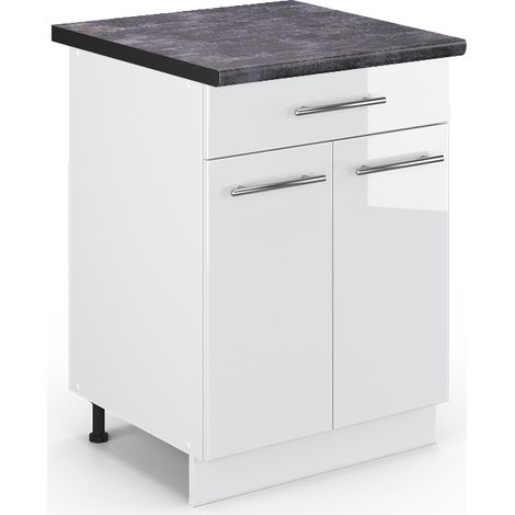 Küchenunterschrank Fame-Line, Weiß Hochglanz, 60 cm mit Schublade, AP Anthrazit, Vicco