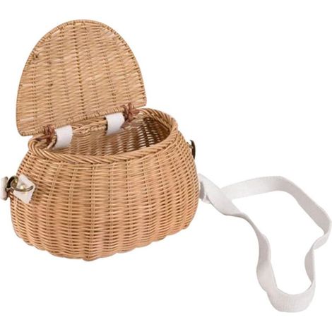 Sac à dos enfant en osier tissé à la main, panier vélo portable idéal pour camping, photographie et voyage. (1/5)
