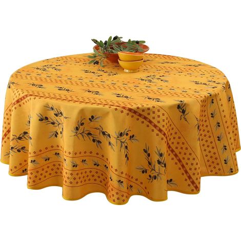 Nappe Provençale Ronde Anti-Tâche Olivou 100% Polyester - jaune (1/3)