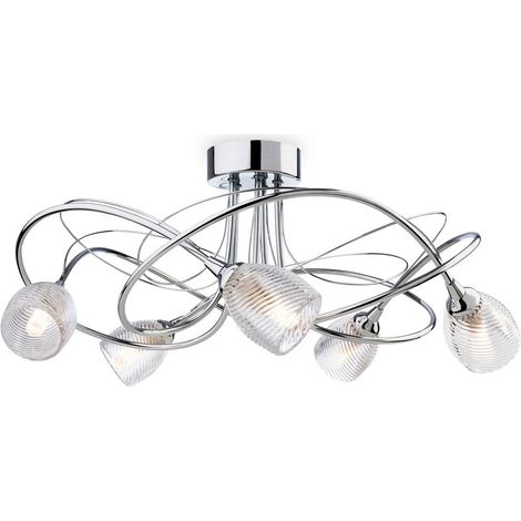 Firstlight Henley - Plafonnier à 5 ampoules, chrome, verre décoratif transparent, G9