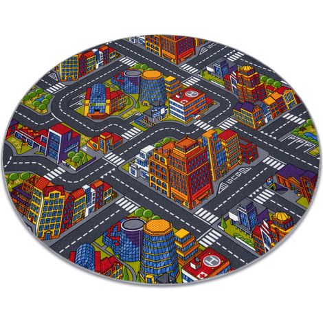 Tappeto kids VIUZZE BIG CITY cerchio grigio grey rotondo 100 cm (1/5)