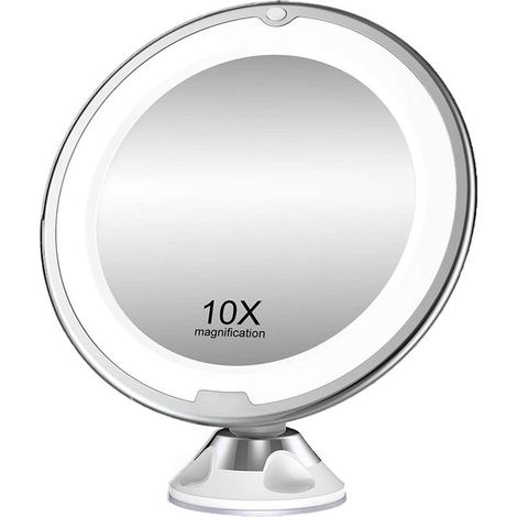 Miroir de courtoisie, lampe fluorescente, 3 sources lumineuses, grossissement 10x, 30 LED, intensité réglable, interrupteur tactile, rotation 360°, blanc (1/5)