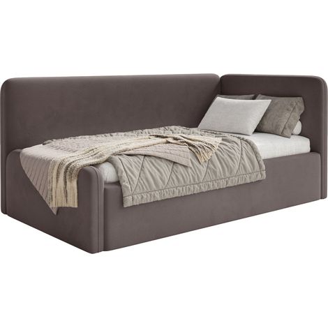 Selsey Fanko – Jugendbett 90x200 cm mit Rausfallschutz, Matratze, Kopfteil rechts, Samt, Braun