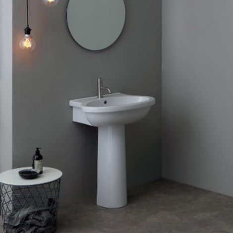 Lavabo Con Colonna SHORT - 65x52xh84 cm - Per Rubinetteria Monoforo - Con Foro Troppopieno (1/4)