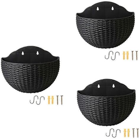 Pots de fleurs semi-circulaires muraux avec finition noire et crochets de drainage (1/4)
