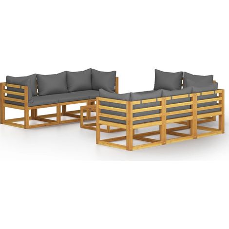 Salon de jardin 9 pcs Contemporain, Ensemble repas de jardin, avec coussin Bois d'acacia solide OIB8500E (1/5)