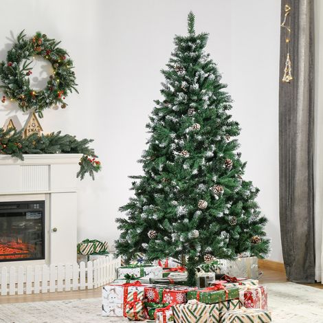 Árbol de Navidad Artificial Ø90x180 cm con 1111 Puntas de PVC y 59 Piñas con Ramas Apertura Automática Base Plegable y Soporte de Acero para Interiores Verde (1/5)