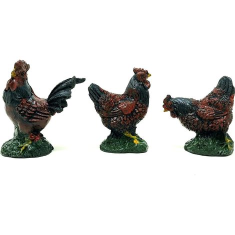 Galli e Galline in Resina per Presepe 3 pezzi 4x2,5x5 cm (1/5)