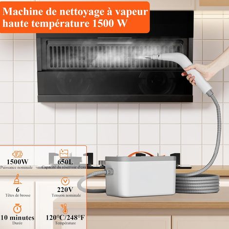 Pulitore a vapore portatile con 6 testine a spazzola - Dispositivo compatto per una pulizia profonda ed efficace, ideale per divani, pavimenti, materassi, vetri, auto e casa - Bianco (1/4)