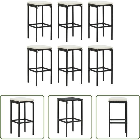 Tabouret de comptoir - Tabourets de bar avec coussins lot de 6 noir résine tressée (1/5)